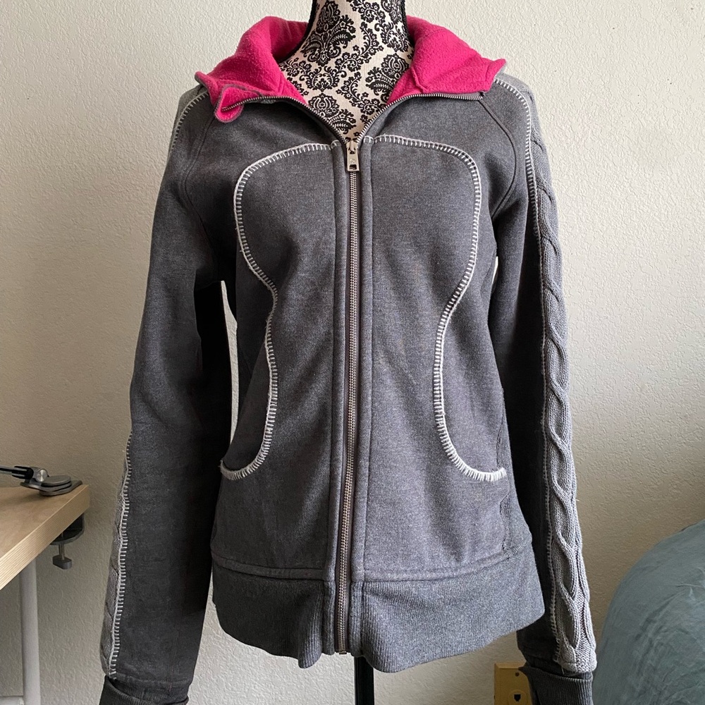 lululemon athletica Gray Jacket with Pink Collar